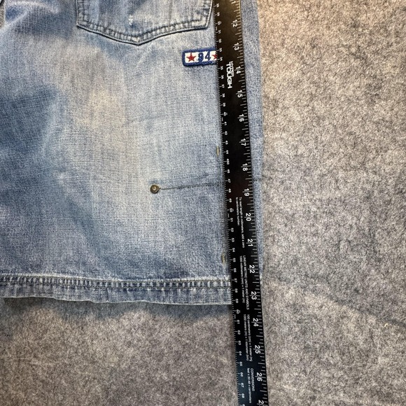 PJ Jeans Shorts Mens 36 Blue Denim Bermuda Relaxed Fit Distressed 94 Patches - Picture 16 of 16